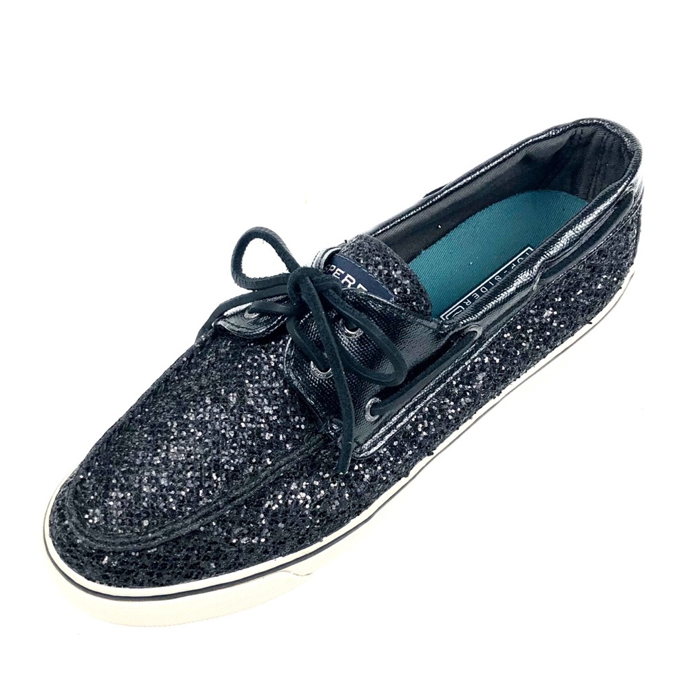 Sperry Womens Black Sparkle Top Sider Loafer 8.5M